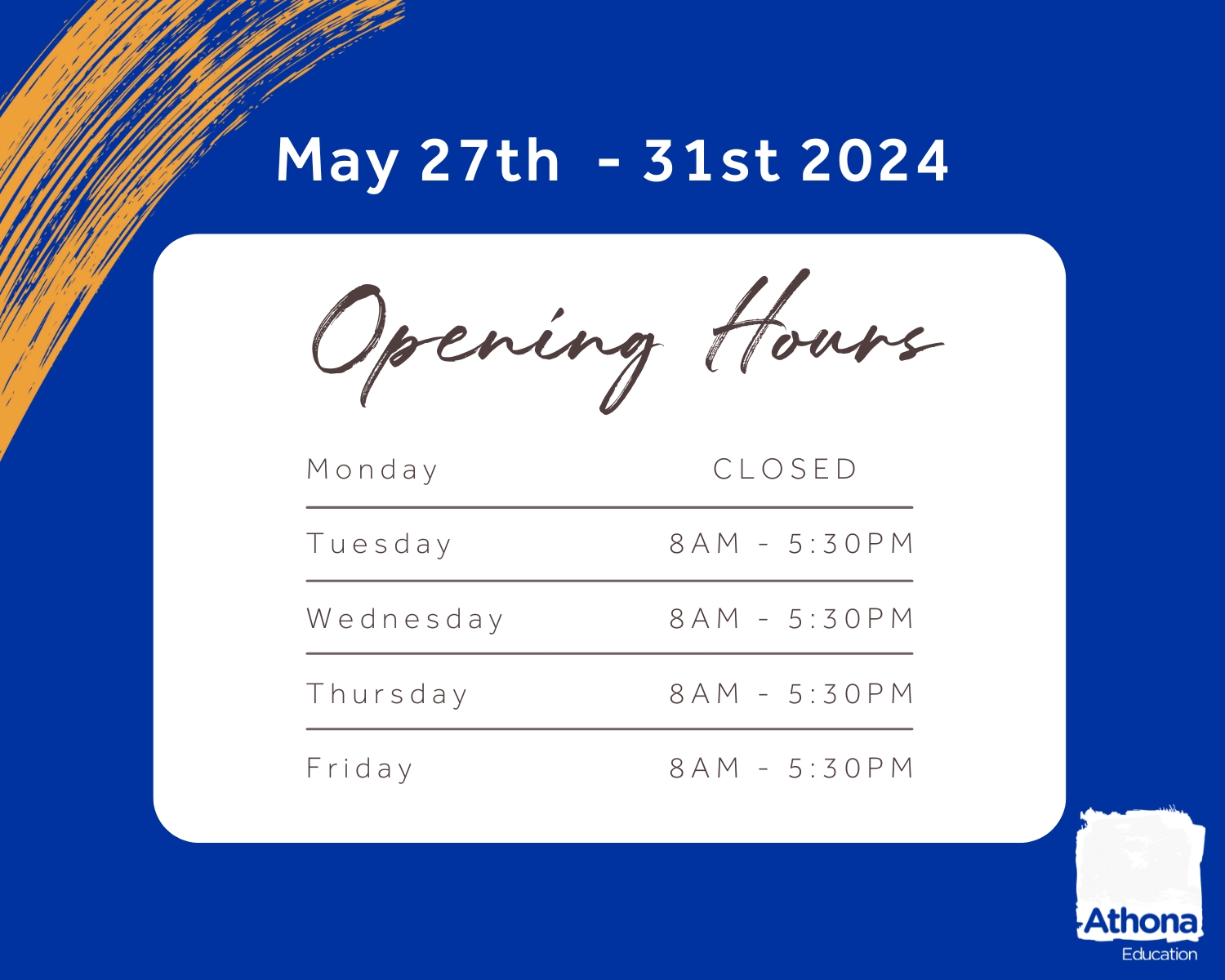 May half term opening hours